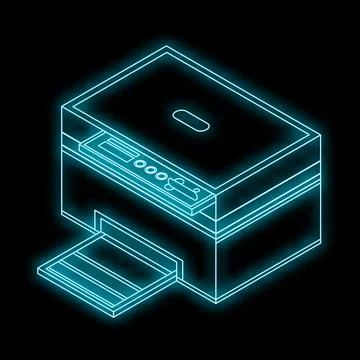 Neon printer shining in the dark showing modern technology Stock Illustration