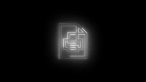 Neon printfax printer file icon glowing black background animation Stock Footage 285514588