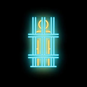 Neon prison bars icon glowing on dark background Stock Illustration