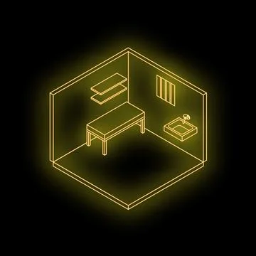 Neon prison cell interior isometric view Stock Illustration