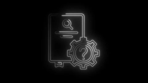 Neon process documentation with question mark gear glowing on black backgroun Stock Footage 312311588