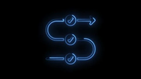 Neon process flow chart animation steps to completion with checks and arrow Stock Footage 322959721