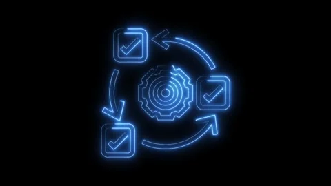 Neon process flow with gear and checkmarks against black background represe.. Stock Footage 316842280