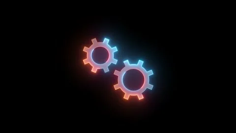 Neon processing gear icon brown cyan color glowing animation black background Stock Footage 269721491