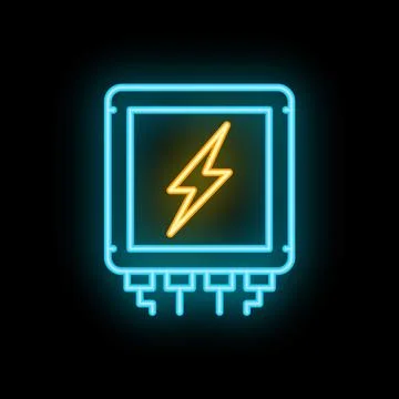Neon processor icon glowing on dark background イラスト素材
