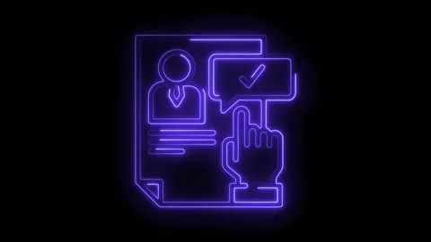 Neon profile with document approved and finger pointing sign on black backg.. Stock Footage 309913123