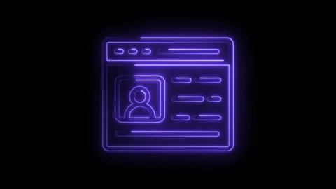 Neon profile website interface with glowing purple outline on black background Stock Footage 322963472