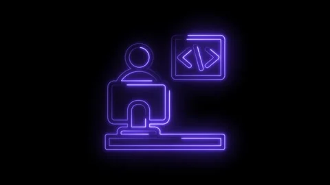 Neon programmer at computer coding on screen with brackets symbol glowing p.. Stock-Footage 346826861