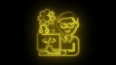 Neon programmer icon with gear symbol and computer for software development.. 스톡 동영상 309913683