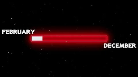 Neon progress bar from february to decem Stock Illustration
