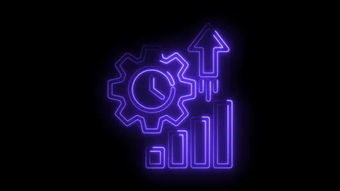 Neon progress graph clock and gear icon symbol concept for development perf.. Stock Footage 309916447