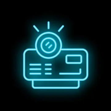 Neon projector icon glowing on dark background Stock Illustration