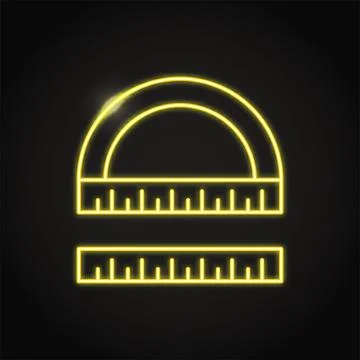 Neon protractor and ruler icon in line style Stock Illustration