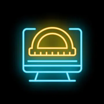 Neon protractor displaying angle on computer screen icon illustration Illustrazione stock