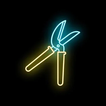 Neon pruning shears tool for gardening concept Stock Illustration