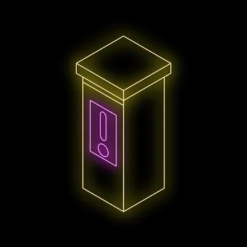 Neon public voting box with exclamation mark is glowing on black background Illustrazione stock