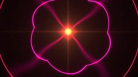 Neon Pulsating Pink Flower Shape with a Bright Glowing Center and Radiant Bea Stock Footage 343739587