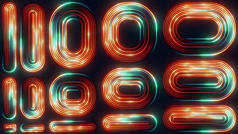 Neon pulse grid loop. Chromatic striped circuits abstract background. Stock Footage 344512056