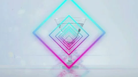 Neon pulse starting diamond frames pulsing, chalice reflection shifting, forming Video stock 321889432