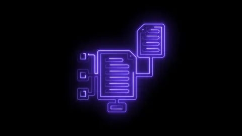 Neon purple abstract data flow diagram connected documents digital information Stock Footage 333961342