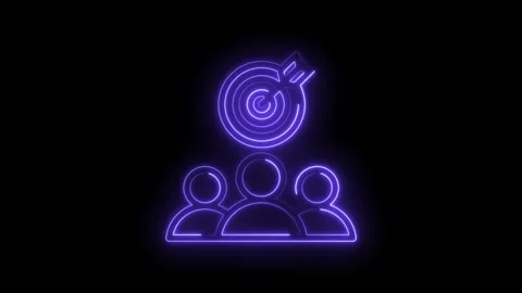 Neon purple abstract group target icon glowing on black background representing Stock Footage 333959164