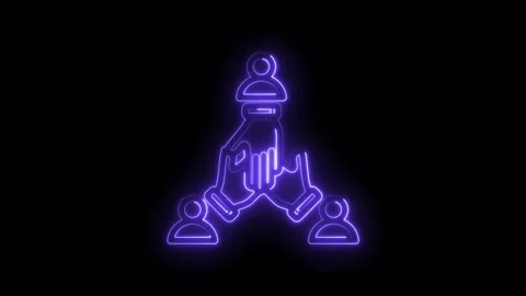 Neon purple abstract human figures connected in a network symbolizing teamwork Stock Footage 333962240