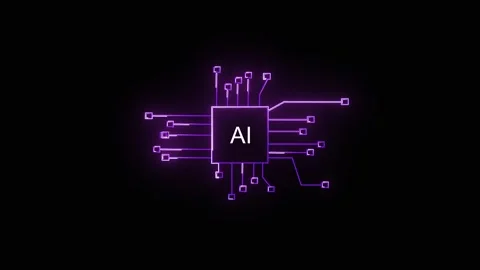 Neon purple AI microchip circuit board background. Neon purple AI for artif.. Stock Footage 337815552