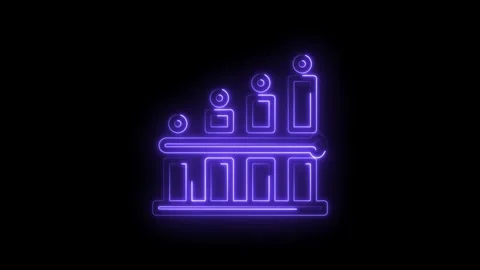 Neon purple bar chart graph infographic increasing progress growth arrow Stock Footage 333960224