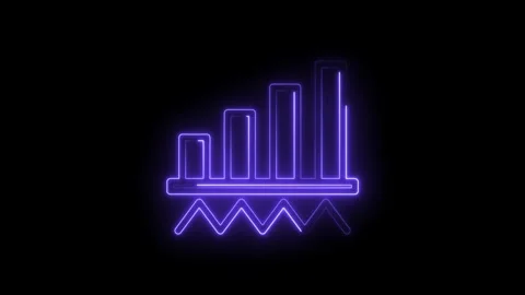 Neon purple bar graph increasing with zigzag line below on black background Stock Footage 333964528