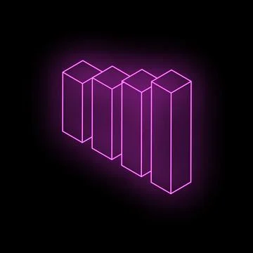 Neon purple bars forming increasing graph on black background Illustrazione stock