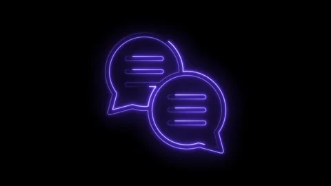 Neon purple chat bubbles glowing on icon black background communication concept Stock Footage 333959481
