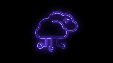 Neon purple cloud network connection with plus symbol digital data transfer.. Stock Footage 346014093