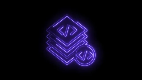 Neon purple code brackets icon layered stack abstract digital technology co.. Stock Footage 346826067