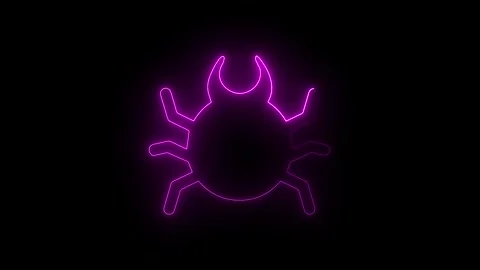 Neon purple computer bug icon on black background Stock Footage 345900096