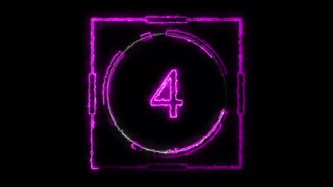 Neon purple countdown number four inside futuristic timer frame animation, .. Stock Footage 337365870