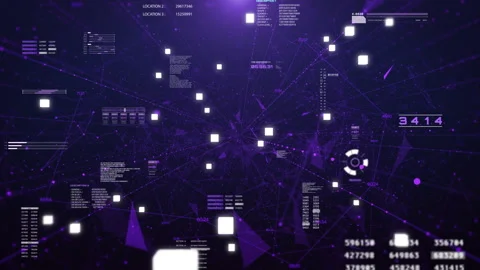 Neon Purple Cyber Data Network with Glowing Square Element 4k Motion Stock Footage 313858087