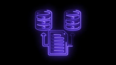 Neon purple database with document and upload arrow symbol representing dat.. Stock Footage 346014304