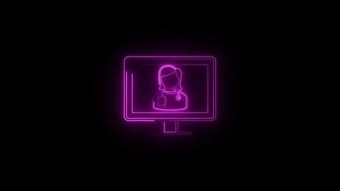 Neon purple doctor icon on a computer monitor screen Stock Footage 345901811