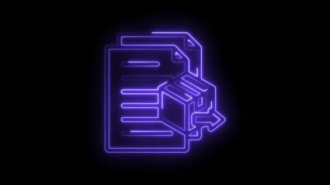 Neon purple document and box icon animation on black background abstract digital Stock Footage 333964298