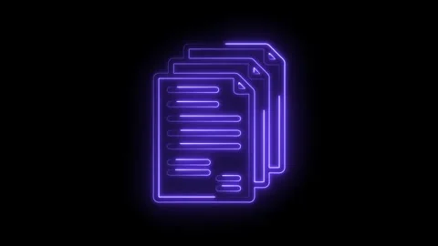 Neon purple document icon stack glowing on black background abstract digita.. Stock Footage 346127963