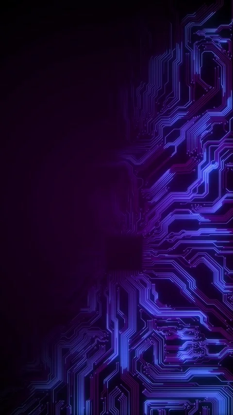 Neon purple electronic pathway scene glowing circuit traces, blue edge lights, c Stock Footage 340397872