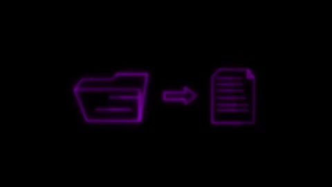 Neon purple folder icon transferring digital data to document page. Informa.. Stock Footage 337023092