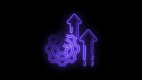Neon purple gear with star inside and upward arrows symbolizing progress growth Stock Footage 333959640