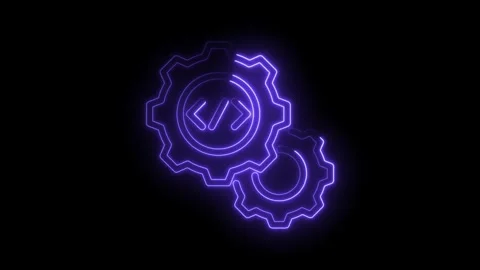 Neon purple gears with code symbol animation for digital development and cy.. Stock Footage 346003546