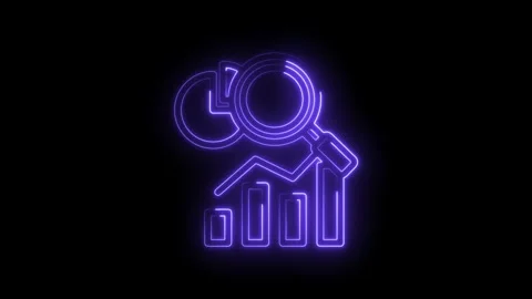 Neon purple glowing analytics graph and magnifying glass icon on black Stock Footage 333968761