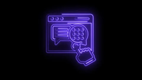 Neon purple glowing cursor hand interacting with digital message bubble and Stock Footage 333956339