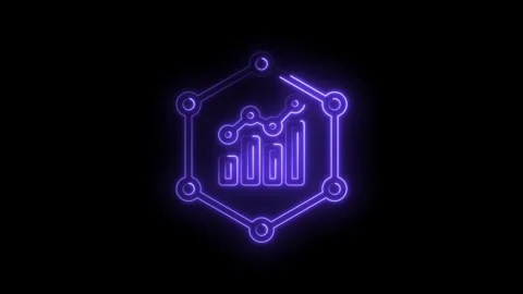 Neon purple glowing hexagon network connecting abstract bar chart graph Stock Footage 333961076