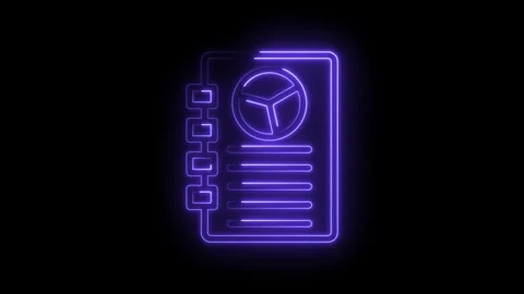 Neon purple glowing icon of a document with a pie chart and bullet points o.. Stock Footage 346104098