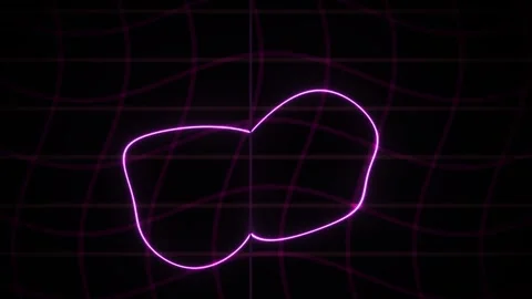 Neon Purple Glowing Loops Morph on Dark Grid Background in Abstract Technol.. Video stock 343739815