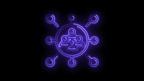 Neon purple glowing network of people icons connected by lines and magnifyi.. Stock Footage 346139847
